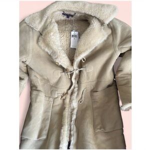 Ralph Lauren purple label Cream suede trench coat Jacket with Plush fur lining